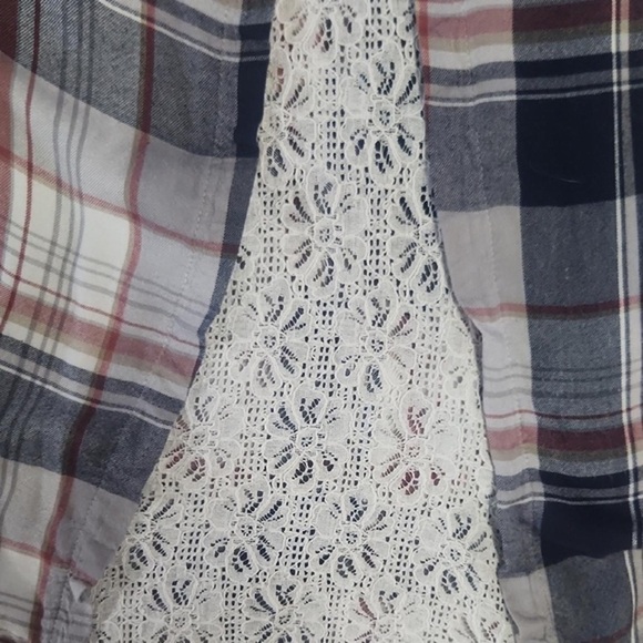 Knox Rose Plaid Lace Back Button Up Soft Boho Flannel Cottagecore Grunge Medium - Picture 7 of 10